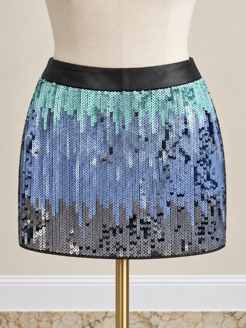 Express Multi Blue Sequin Mini Skirt Size 0 NWT